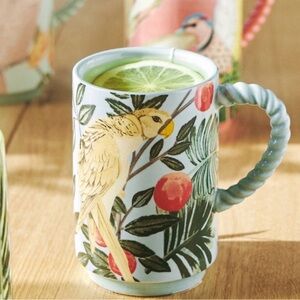Anthropologie NWT Pluma Mug Blue Motif Parrot Bird